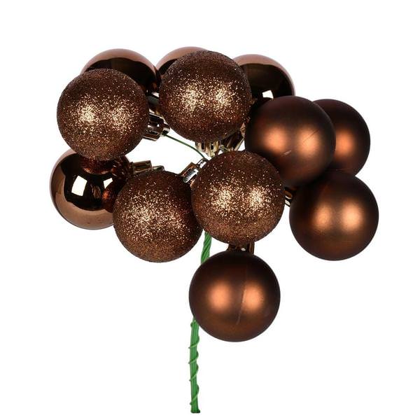 12" Mocha Ball Ornament Pick (4 pack)