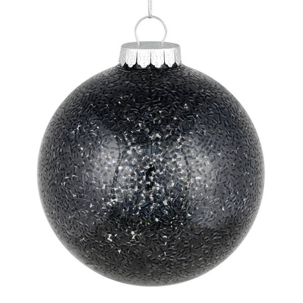 6" Black Tinsel Clear Ball Ornament (4 pack)