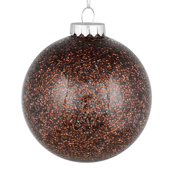 6" Mocha Tinsel Clear Ball Ornament (4 pack)
