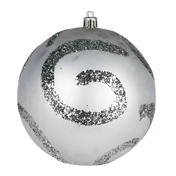 4" Silver Matte Sequin Swirl Ball Ornament (6 pack)