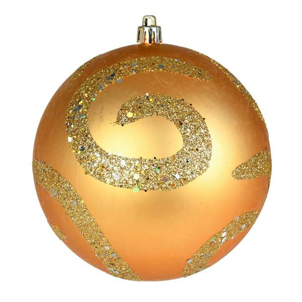 4" Gold Matte Sequin Swirl Ball Ornament (6 pack)