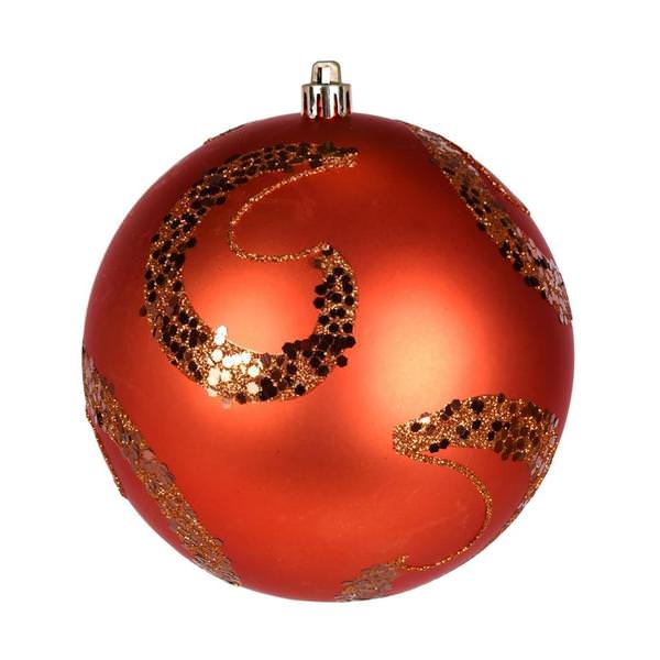 4" Burnished Orange Matte Sequin Ball Ornament (6 pack)