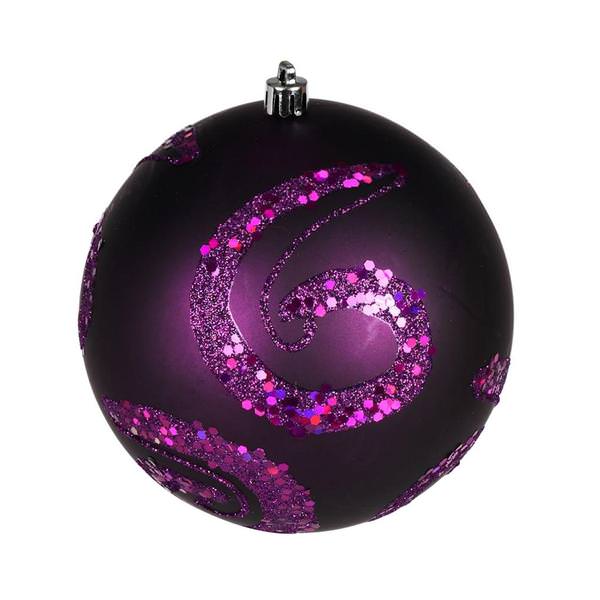 4.75" Plum Matte Sequin Swirl Ball Ornament (4 pack)