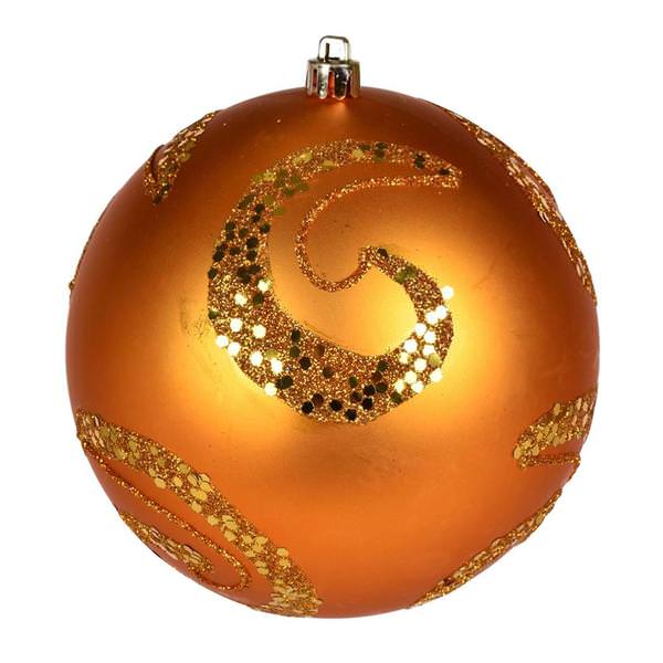 4" Antique Gold Matte Sequin Swirl Ball Ornament (6 pack)