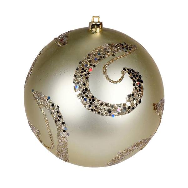 4" Champagne Matte Sequin Swirl Ball Ornament (6 pack)