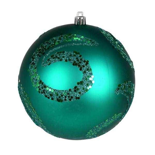 4" Teal Matte Sequin Ball Ornament (6 pack)