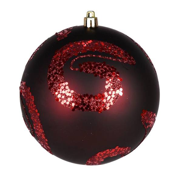 4" Burgundy Matte Sequin Ball Ornament (6 pack)