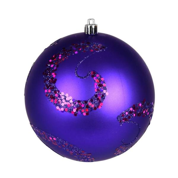 4" Purple Matte Sequin Ball Christmas Ornament (4 Pack)