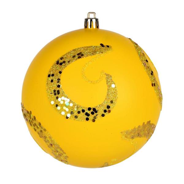 4" Yellow Matte Sequin Ball Christmas Ornament (6 Pack)