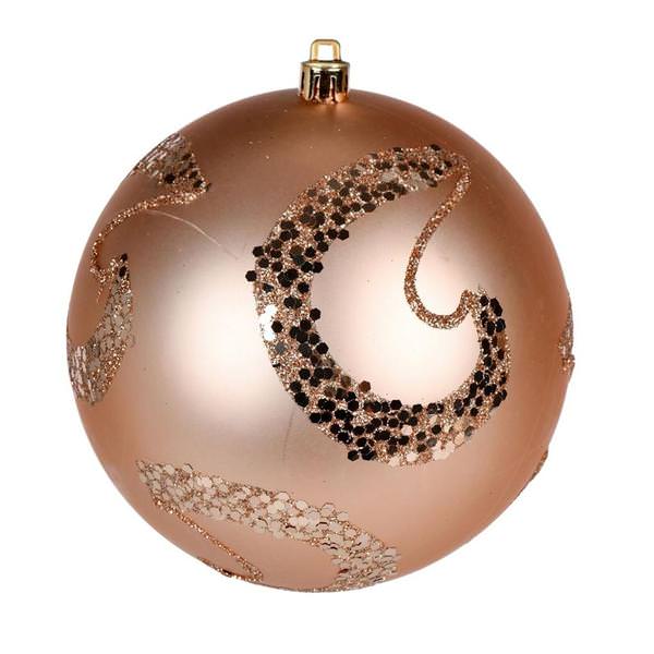 4" Cafe Latte Matte Sequin Swirl Ball Ornament (6 pack)