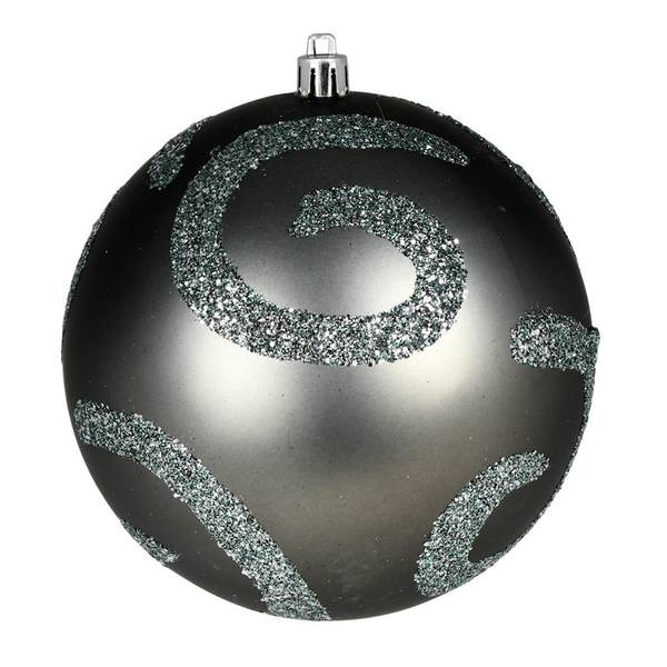 4" Pewter Matte Sequin Swirl Ball Ornament (6 pack)