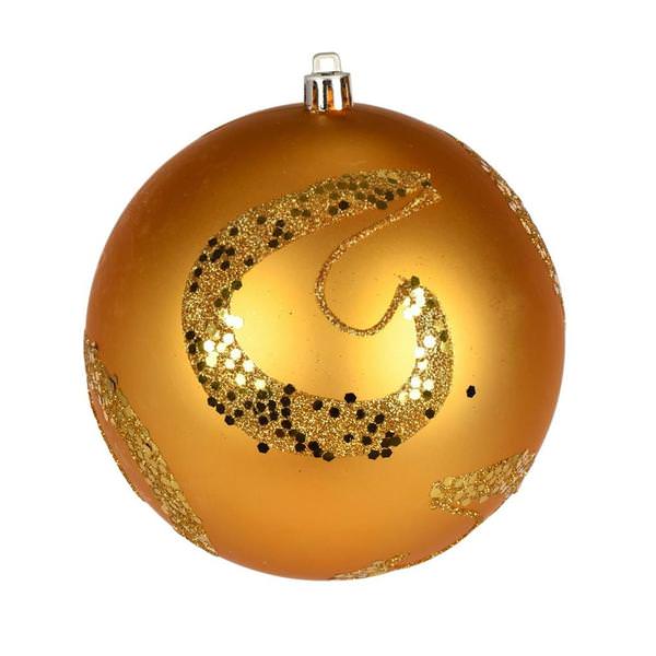 4.75" Honey Gold Matte Sequin Swirl Ball Ornament (4 pack)