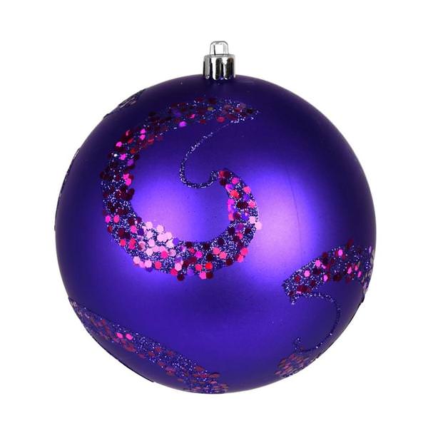 4.75" Purple Matte Sequin Swirl Ball Ornament (4 pack)