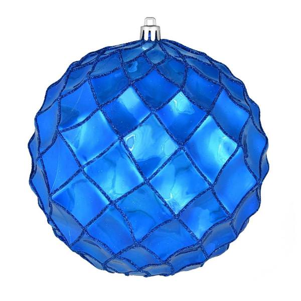 4" Blue Shiny Form Ball Ornament (6 pack)