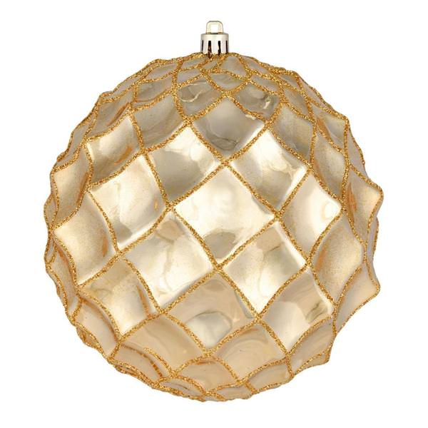 4" Gold Shiny Form Ball Ornament (6 pack)