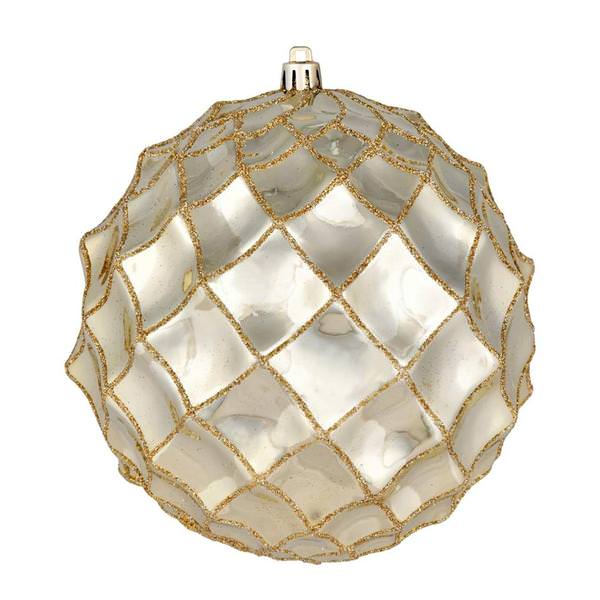 4" Champagne Shiny Form Ball Ornament (6 pack)