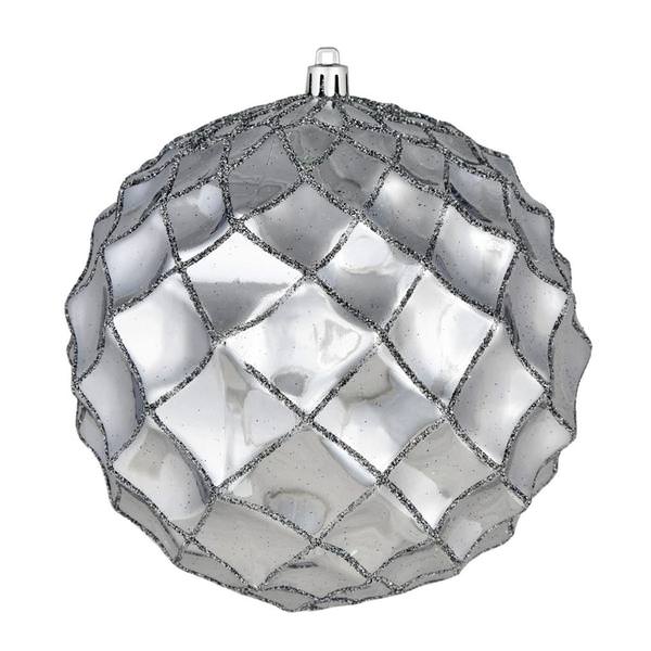 6" Pewter Shiny Form Ball Ornament (4 pack)