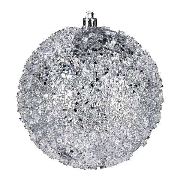 6" Silver Glitter Hail Ball Ornament (4 pack)