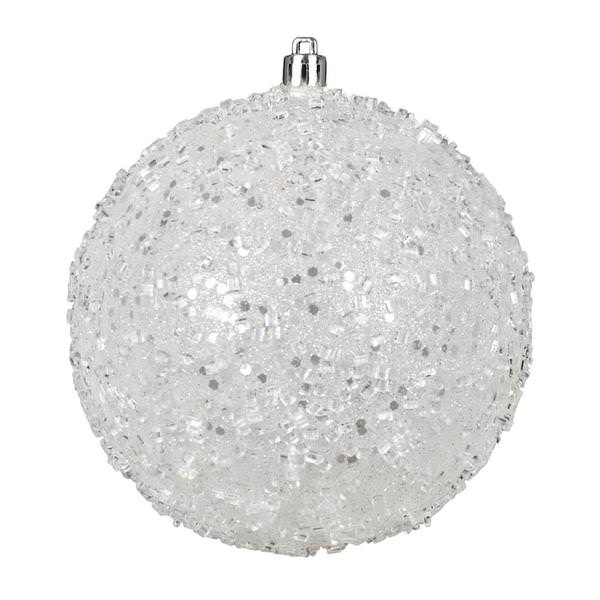 6" White Glitter Hail Ball Ornament (4 pack)