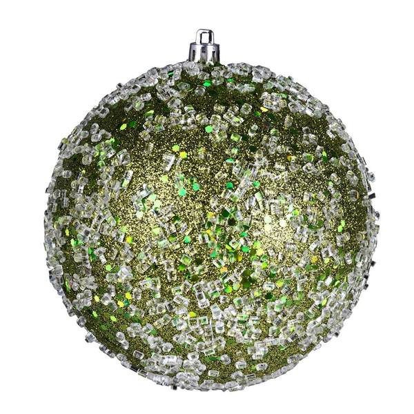 6" Olive Glitter Hail Ball Ornament (4 pack)