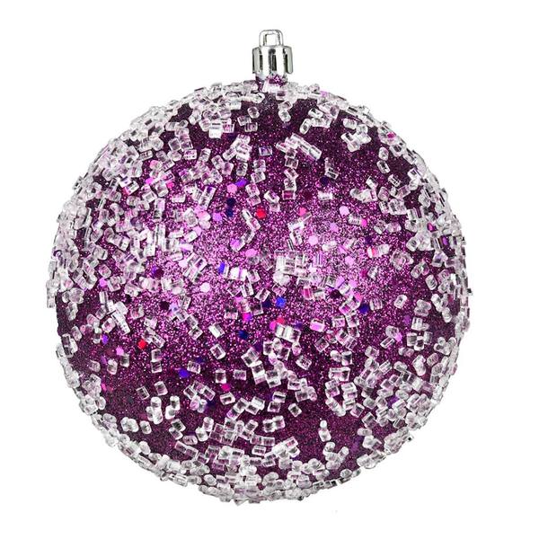 4.75" Plum Glitter Hail Ball Ornament (4 pack)