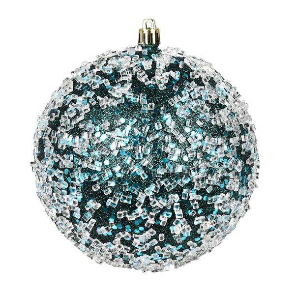 4" Sea Blue Glitter Hail Ball Ornament (6 pack)