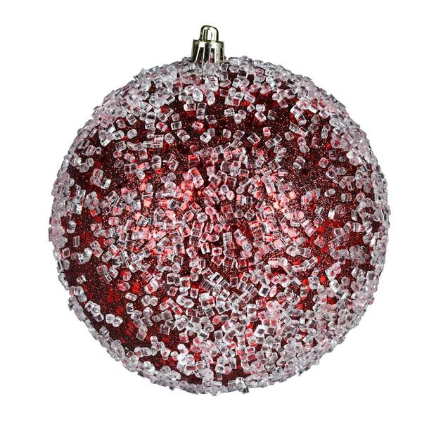 4" Burgundy Glitter Hail Ball Ornament (6 pack)