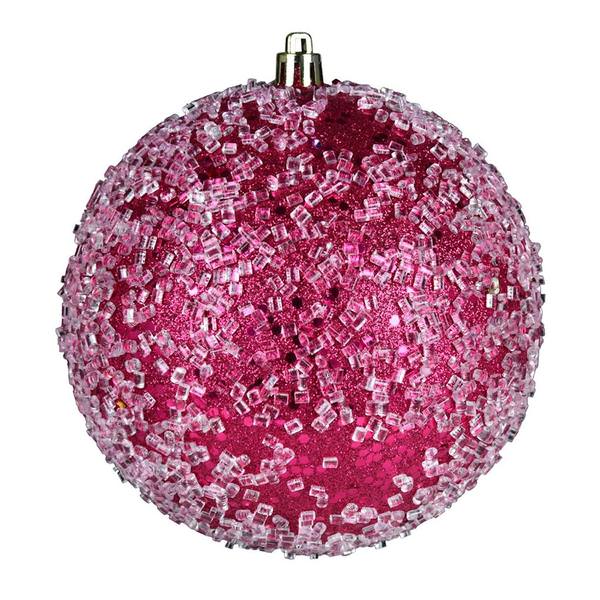 4.75" Fuchsia Glitter Hail Ball Ornament (4 pack)