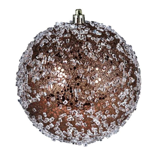 6" Mocha Glitter Hail Ball Ornament (4 pack)