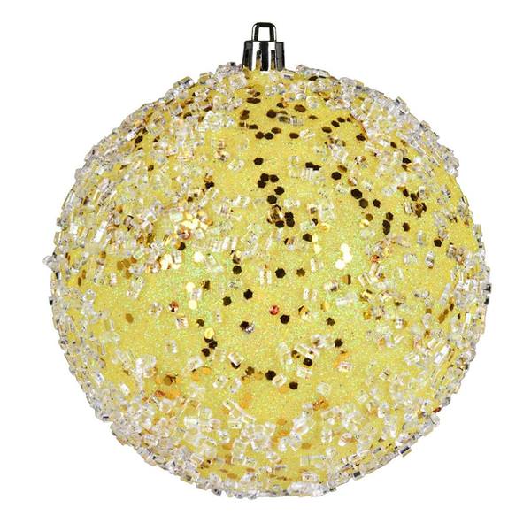 4" Yellow Glitter Hail Ball Ornament (6 pack)