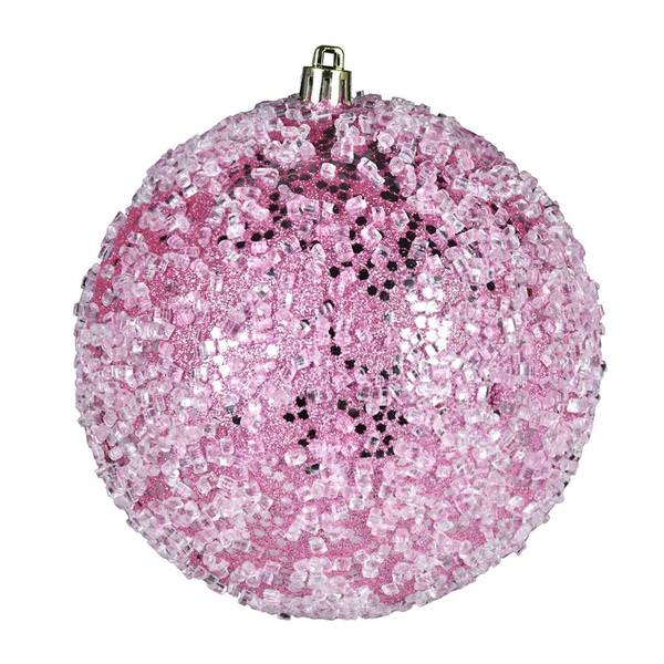4" Pink Glitter Hail Ball Ornament (6 pack)