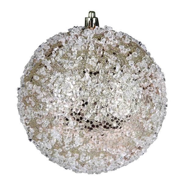 6" Champagne Glitter Hail Ball Christmas Ornament (4 Pack)