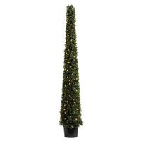 Vickerman 6' Artificial Potted Boxwood Cone 200 Warm White LED Lights