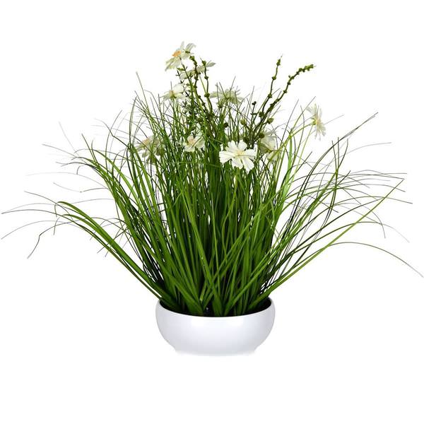 16.5" Artificial Cream Potted Cosmos Grass