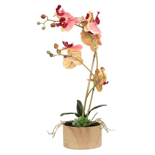 18" Artificial Pink / Orange Orchid and Succulent Arrangement