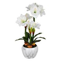 Vickerman 25" Artificial White Amaryllis in White Marbled Clay Pot