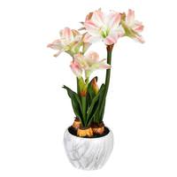 Vickerman 25" Artificial Pink Amaryllis in White Marbled Clay Pot