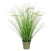Vickerman 26" Artificial Green Cattail Grass in Iron Pot