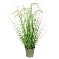 Vickerman 36" Artificial Green Cattail Grass in Iron Pot
