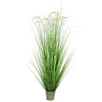 Vickerman 60" Artificial Green Cattail Grass in Iron Pot