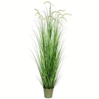 Vickerman 72" Artificial Green Cattail Grass in Iron Pot