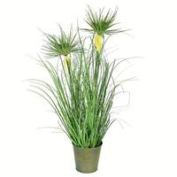 Vickerman 24" Artificial Green Cyperus Grass in Iron Pot