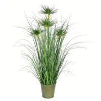 Vickerman 36" Artificial Green Cyperus Grass in Iron Pot