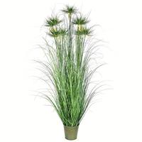 Vickerman 60" Artificial Green Cyperus Grass in Iron Pot