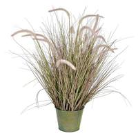 Vickerman 34" Artificial Green Cattail Grass in Iron Pot