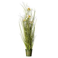 Vickerman 24" Artificial Green Daisy Grass in Iron Pot