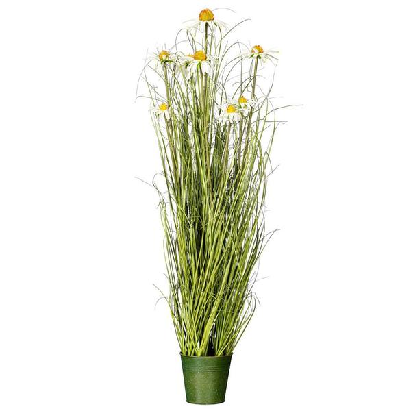 37" Artificial Green Daisy Grass in Iron Pot