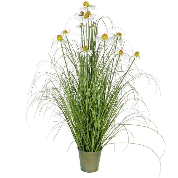 48" Artificial Green Daisy Grass in Iron Pot