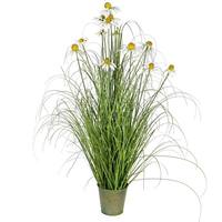 Vickerman 48" Artificial Green Daisy Grass in Iron Pot