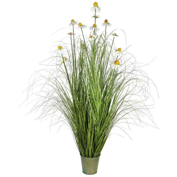 60" Artificial Green Daisy Grass in Iron Pot
